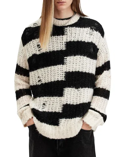 Allsaints Pip Broken Stripe Oversized Fit Sweater In Ecru White