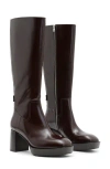 Allsaints Pip Knee High Leather Boots In Bordeaux Red Shine