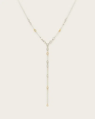 Allsaints Pippa Crystal Drop Necklace In Warm Silver Mix