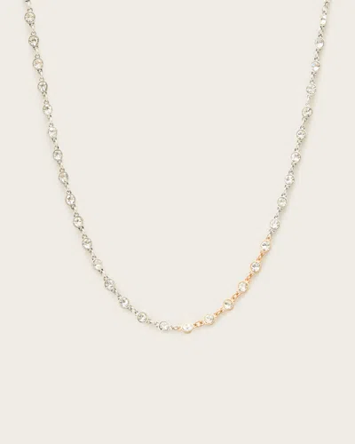 Allsaints Pippa Crystal Necklace In Warm Silver Mix