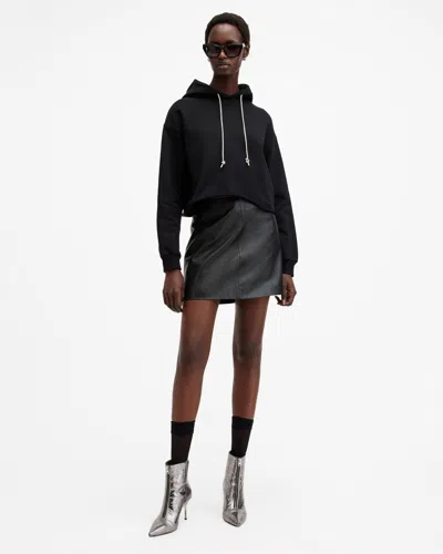 Allsaints Pippa Sparkle Embellished Drawcord Hoodie In Black