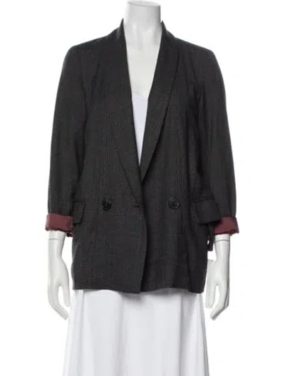 Pre-owned Allsaints Plaid Print Blazer In Gray