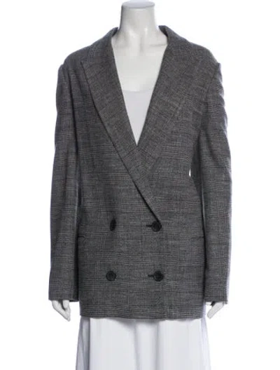 Pre-owned Allsaints Plaid Print Coat In Gray