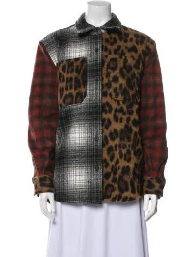 Pre-owned Allsaints Plaid Print Jacket In Brown