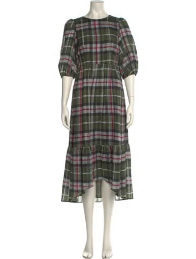 Pre-owned Allsaints Plaid Print Long Dress In Green