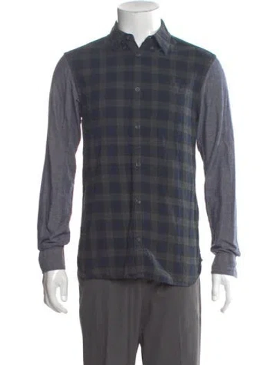 Pre-owned Allsaints Plaid Print Long Sleeve Dress Shirt In Gray