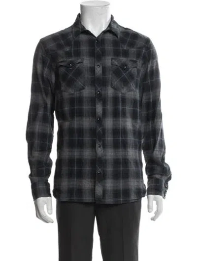 Pre-owned Allsaints Plaid Print Long Sleeve Shirt In Blue