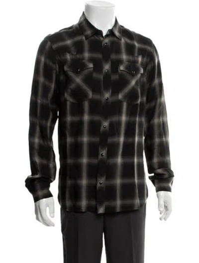 Pre-owned Allsaints Plaid Print Long Sleeve Western Shirt In Brown
