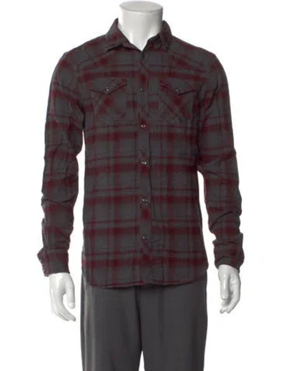 Pre-owned Allsaints Plaid Print Long Sleeve Western Shirt In Gray