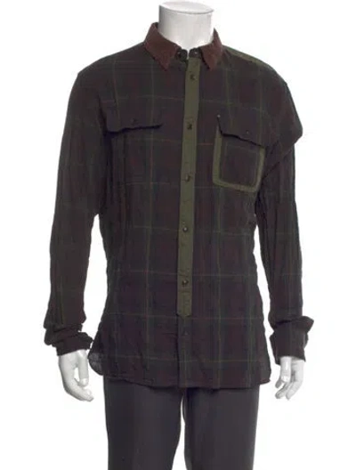Pre-owned Allsaints Plaid Print Long Sleeve Western Shirt In Green