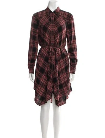 Pre-owned Allsaints Plaid Print Midi Length Dress In Black