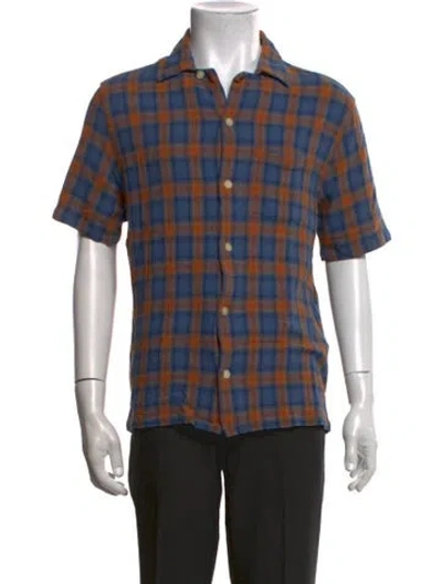 Pre-owned Allsaints Plaid Print Short Sleeve Shirt In Blue/orange
