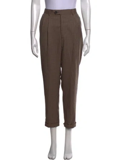 Pre-owned Allsaints Plaid Print Straight Leg Pants In Brown