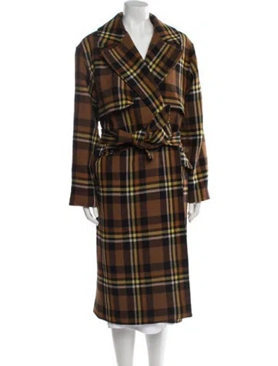Pre-owned Allsaints Plaid Print Trench Coat In Brown