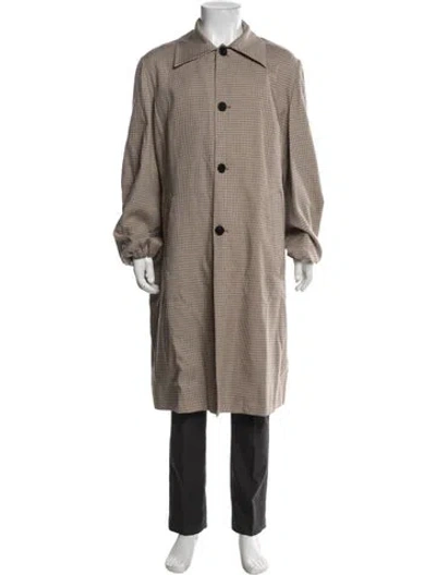 Pre-owned Allsaints Plaid Print Trench Coat In Brown