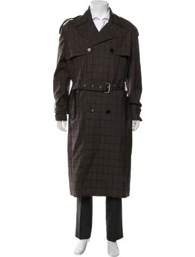 Pre-owned Allsaints Plaid Print Trench Coat In Brown