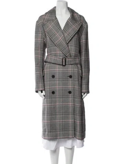 Pre-owned Allsaints Plaid Print Trench Coat In Gray