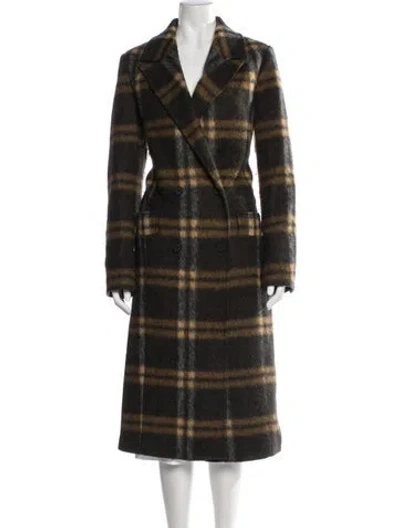 Pre-owned Allsaints Plaid Print Trench Coat In Green