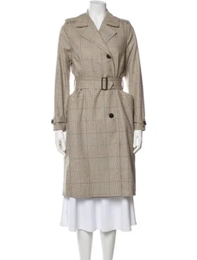 Pre-owned Allsaints Plaid Print Trench Coat In Neutral