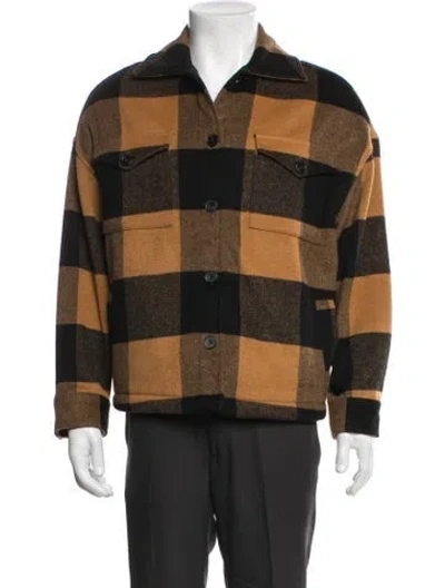 Pre-owned Allsaints Plaid Print Utility Jacket In Brown