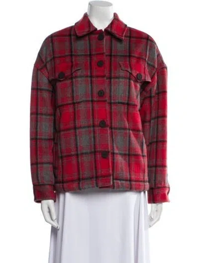 Pre-owned Allsaints Plaid Print Utility Jacket In Red