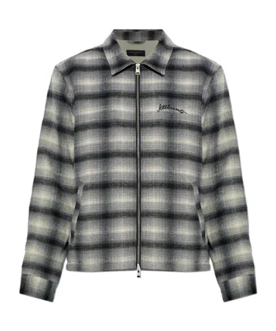 Allsaints Plaid Zipup Shirt Jacket In Gray