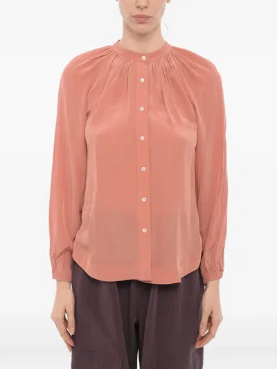 Allsaints Pleated Mandarin Collar Shirt In Pink