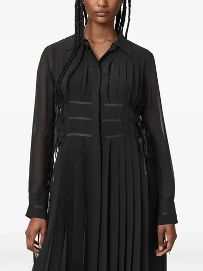 Allsaints Kass Pleated Shirt Maxi Dress In Black