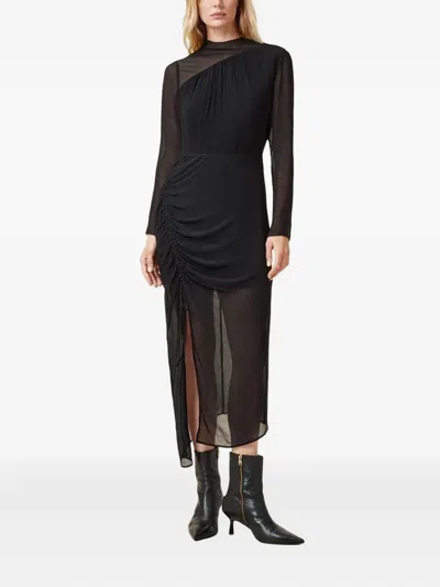 Allsaints Pleated Side-split Dress In Black