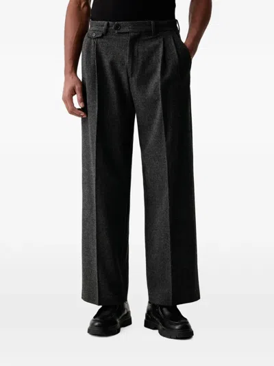 Allsaints Pleated Wide-leg Trousers In Gray