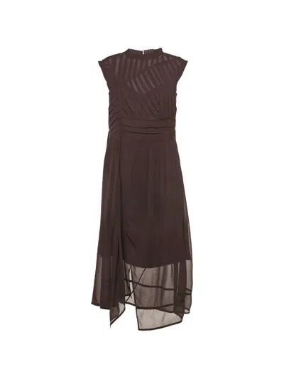 Pre-owned Allsaints Pleated-detail Midi Dress In Brown