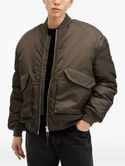 Allsaints Hawk Insulated Nylon Bomber Jacket In Dull Khaki Green