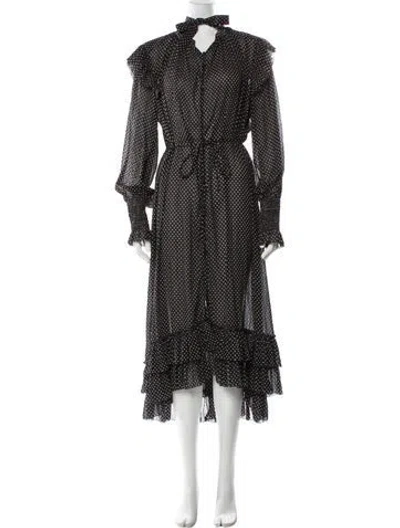 Pre-owned Allsaints Polka Dot Print Long Dress In Blue