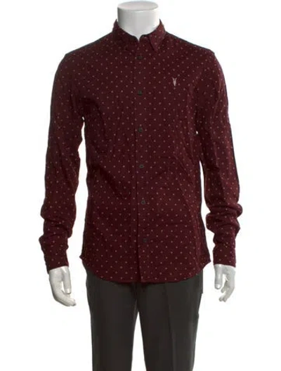 Pre-owned Allsaints Polka Dot Print Long Sleeve Shirt In Burgundy