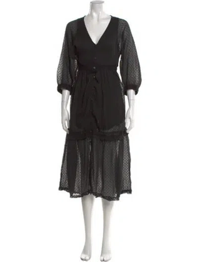 Pre-owned Allsaints Polka Dot Print Midi Length Dress In Black