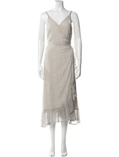 Pre-owned Allsaints Polka Dot Print Midi Length Dress In Gray