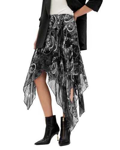 Allsaints Polly Asymmetric Skirt In Helena Black