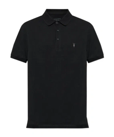 Allsaints Mode Merino Wool Polo Shirt In Black