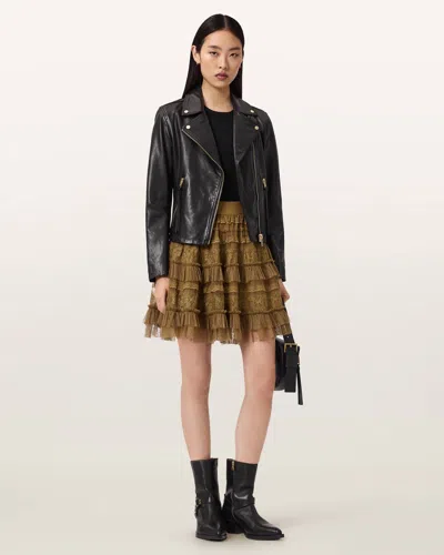 Allsaints Polyester Arlea Lace Mini Skirt In Brown