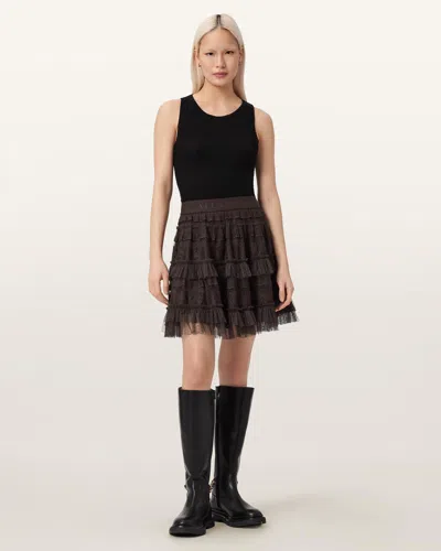 Allsaints Polyester Arlea Lace Mini Skirt In Brown