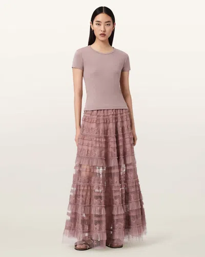 Allsaints Polyester Arlea Tulle Maxi Skirt In Pink