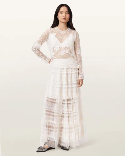 Allsaints Polyester Arlea Tulle Maxi Skirt In White