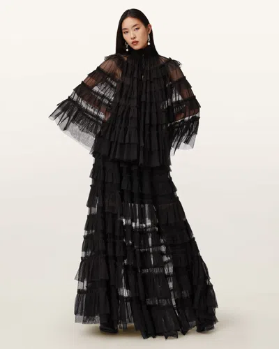 ALLSAINTS POLYESTER AUDE RUFFLE MAXI SKIRT