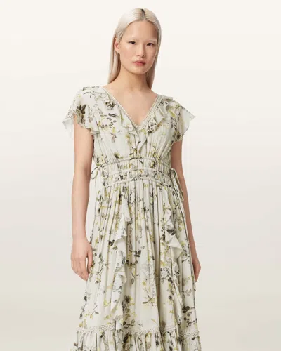 Allsaints Polyester Canto Floral Ruffled Maxi Dress In Green