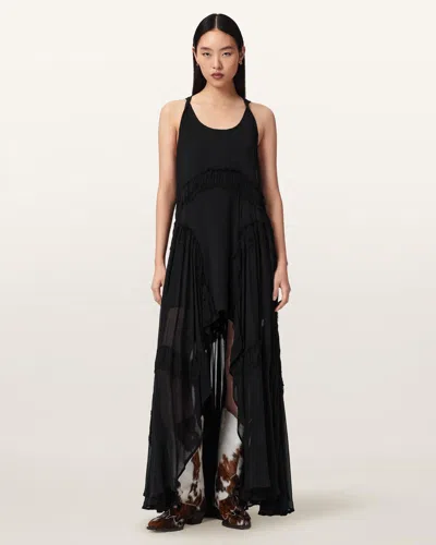 Allsaints Polyester Dorina Sleeveless Ruched Maxi Dress In Black