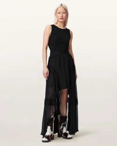 Allsaints Polyester Dorina Voluminous Maxi Skirt In Black