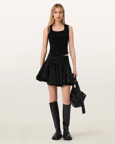 Allsaints Polyester Dotty Broderie Mini Skirt In Black