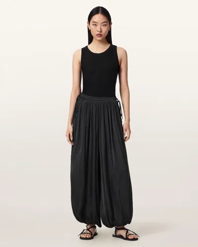 Allsaints Polyester Eshe Baggy Fit Satin Trousers In Black