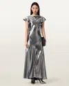 Allsaints Flora Metallic Cowl Neck Maxi Dress In Animal Print