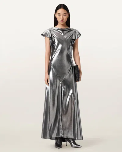 Allsaints Flora Metallic Maxi Dress In Animal Print